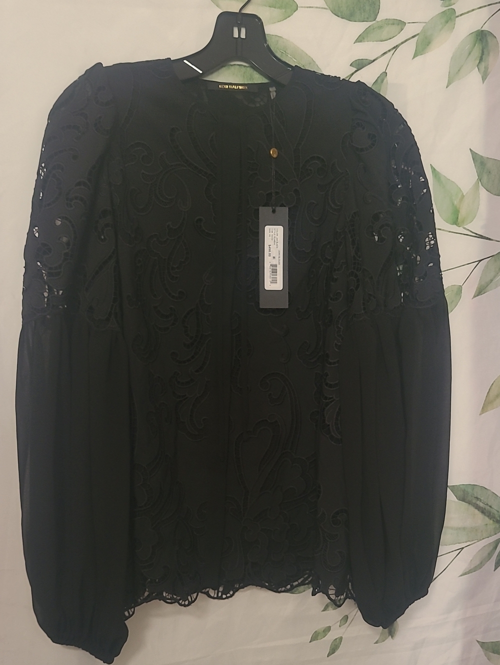 Kobi Halperin Black Lace-Embroidered Long Sleeve Blouse